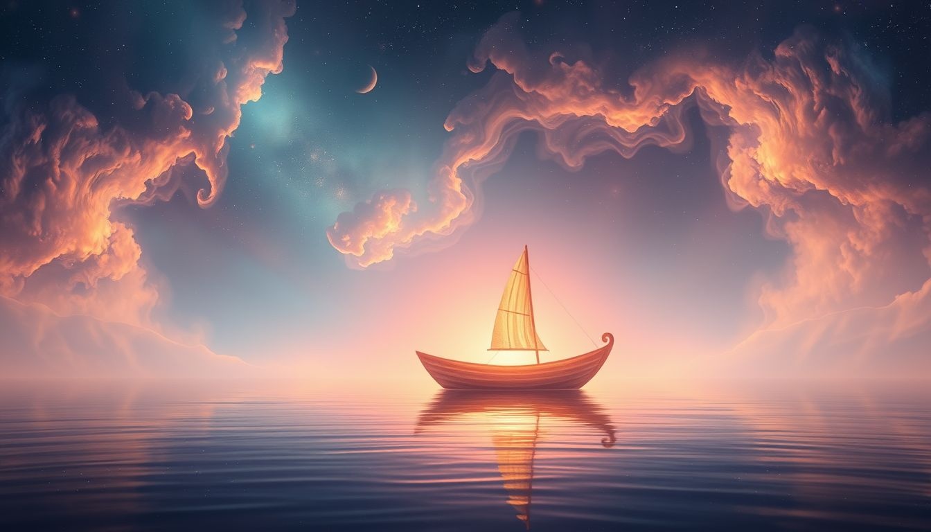 Dromen over een snijboot bij zonsopgang symboliseert nieuw begin.