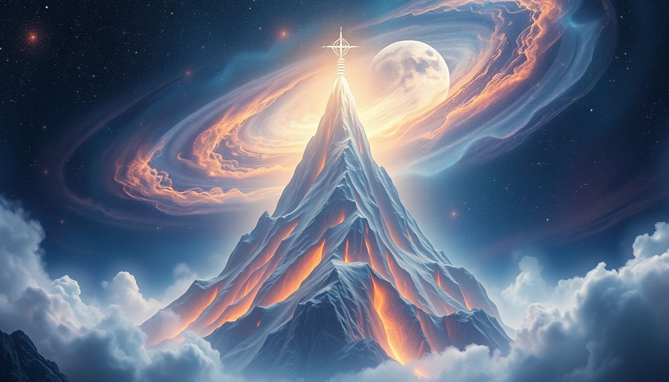 Een tempel op een top symboliseert spirituele verlichting en inzicht.