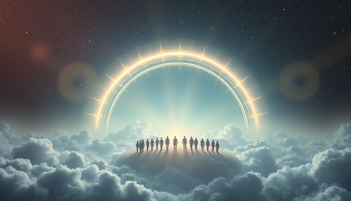 Een regenboog boven verdeeldheid symboliseert hoop en herstel.