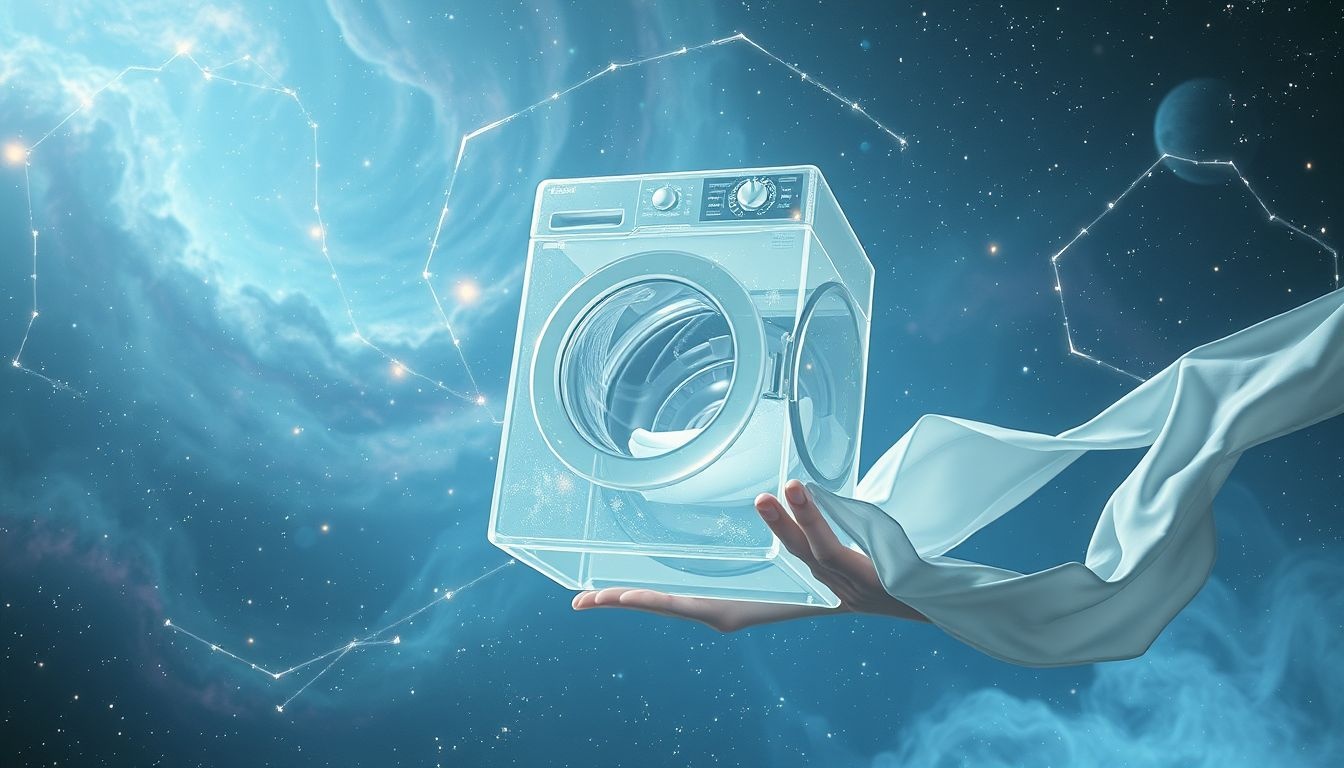 Een glazen wasmachine symboliseert kwetsbaarheid en transparantie in dromen.