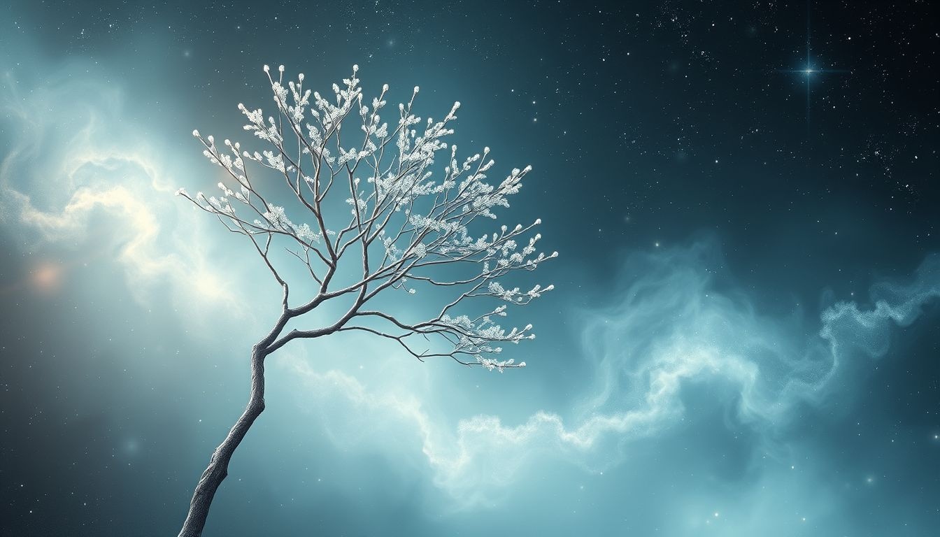 Een amandelboom in de winter symboliseert hoop en nieuw begin.