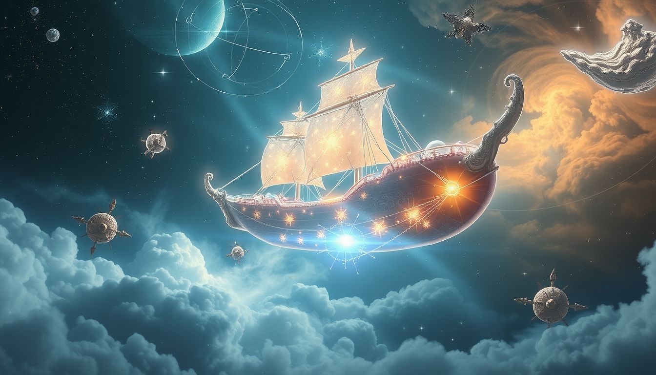 Een schip van ongebruikelijke materialen symboliseert creatieve levensoplossingen.