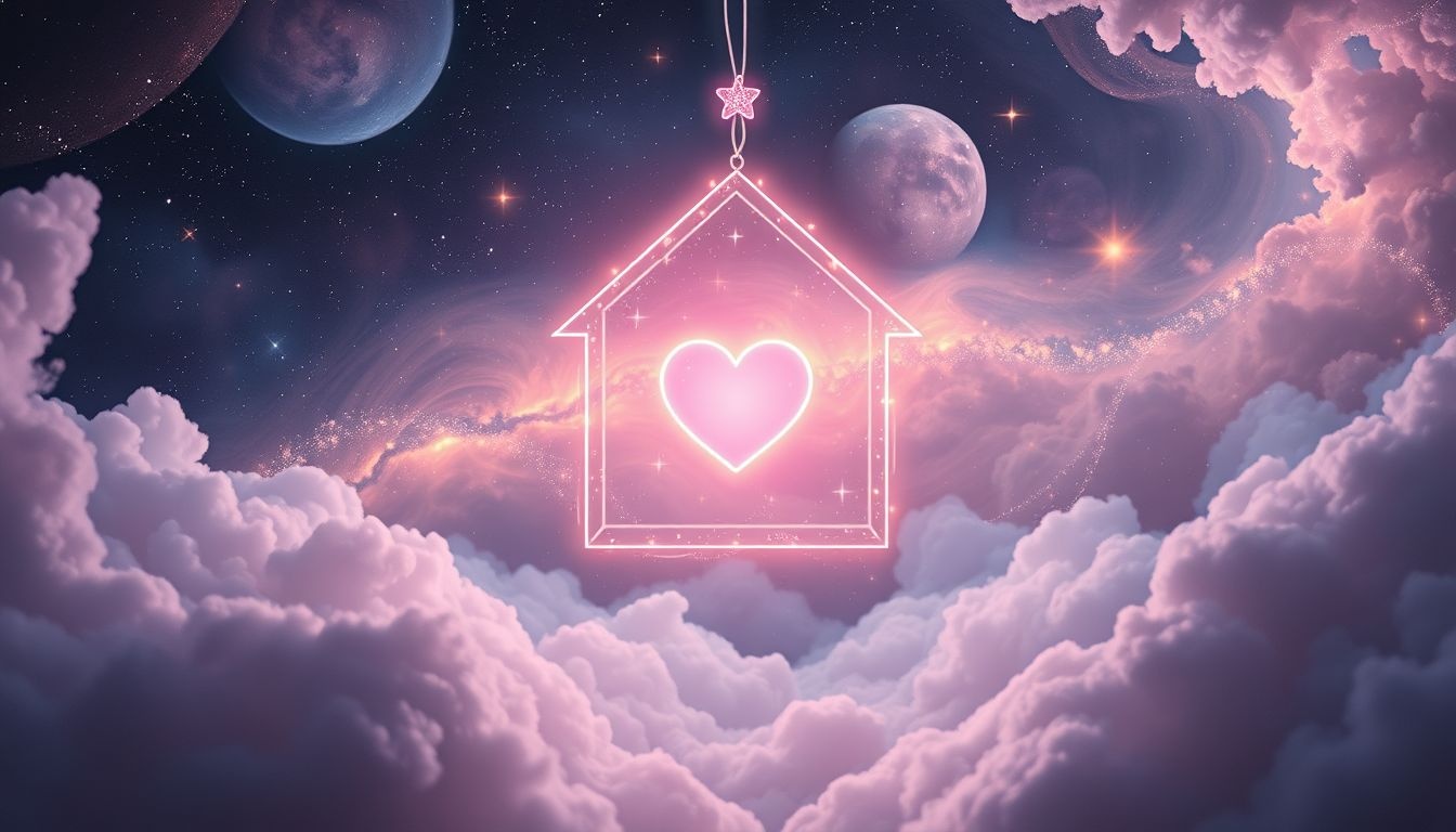 Een valentijnskaartje in een droomhuis symboliseert liefde en veiligheid.