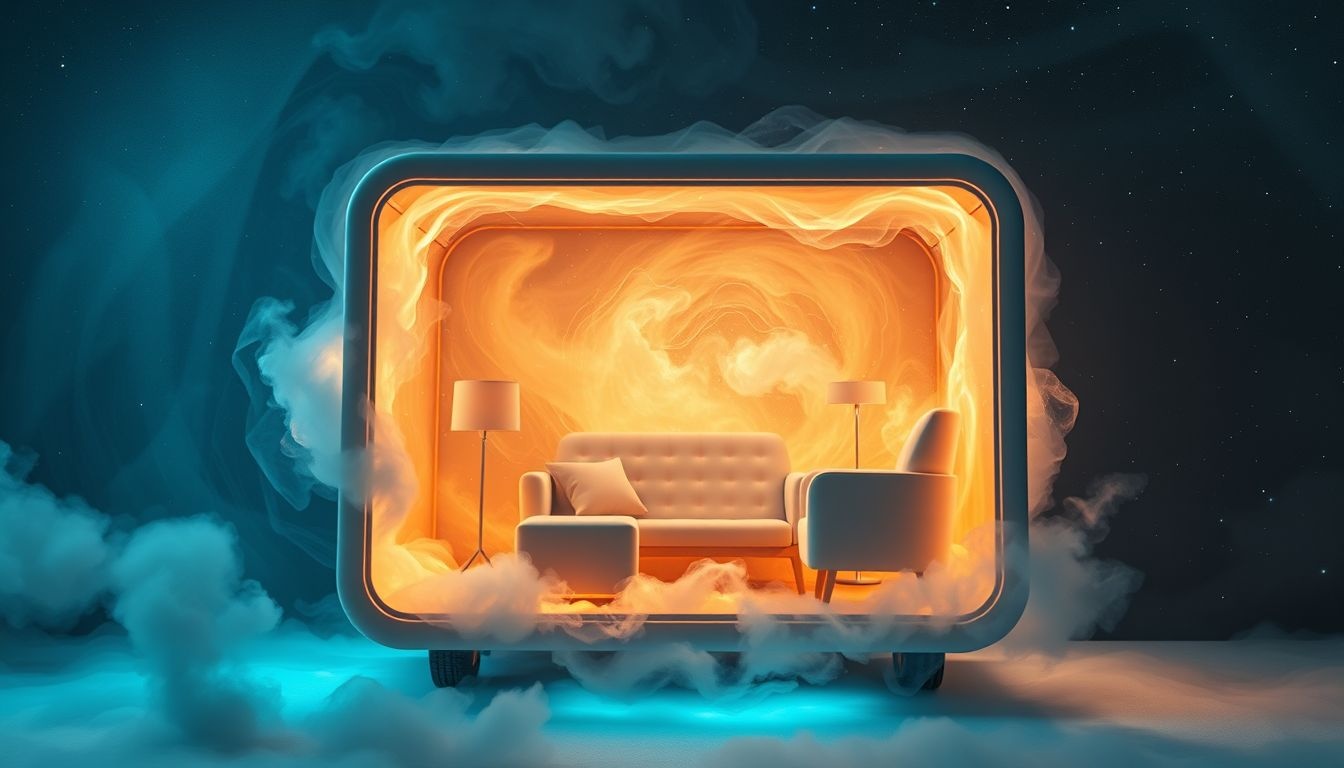 Een verhuiswagen vol meubels symboliseert nieuwe levensfase en verandering.