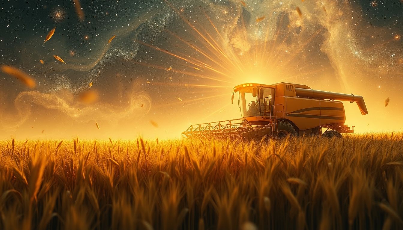 Een graanmaaier die bovennatuurlijk snel maait symboliseert succes.