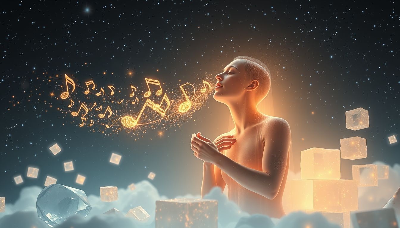 Een zingende metselaar symboliseert creativiteit en innerlijke harmonie.