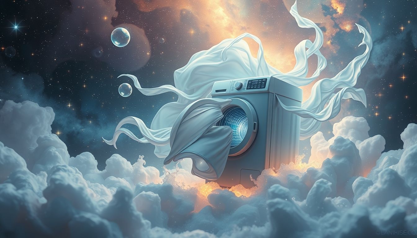 Een dansende wasmachine symboliseert emotionele reiniging en vernieuwing.