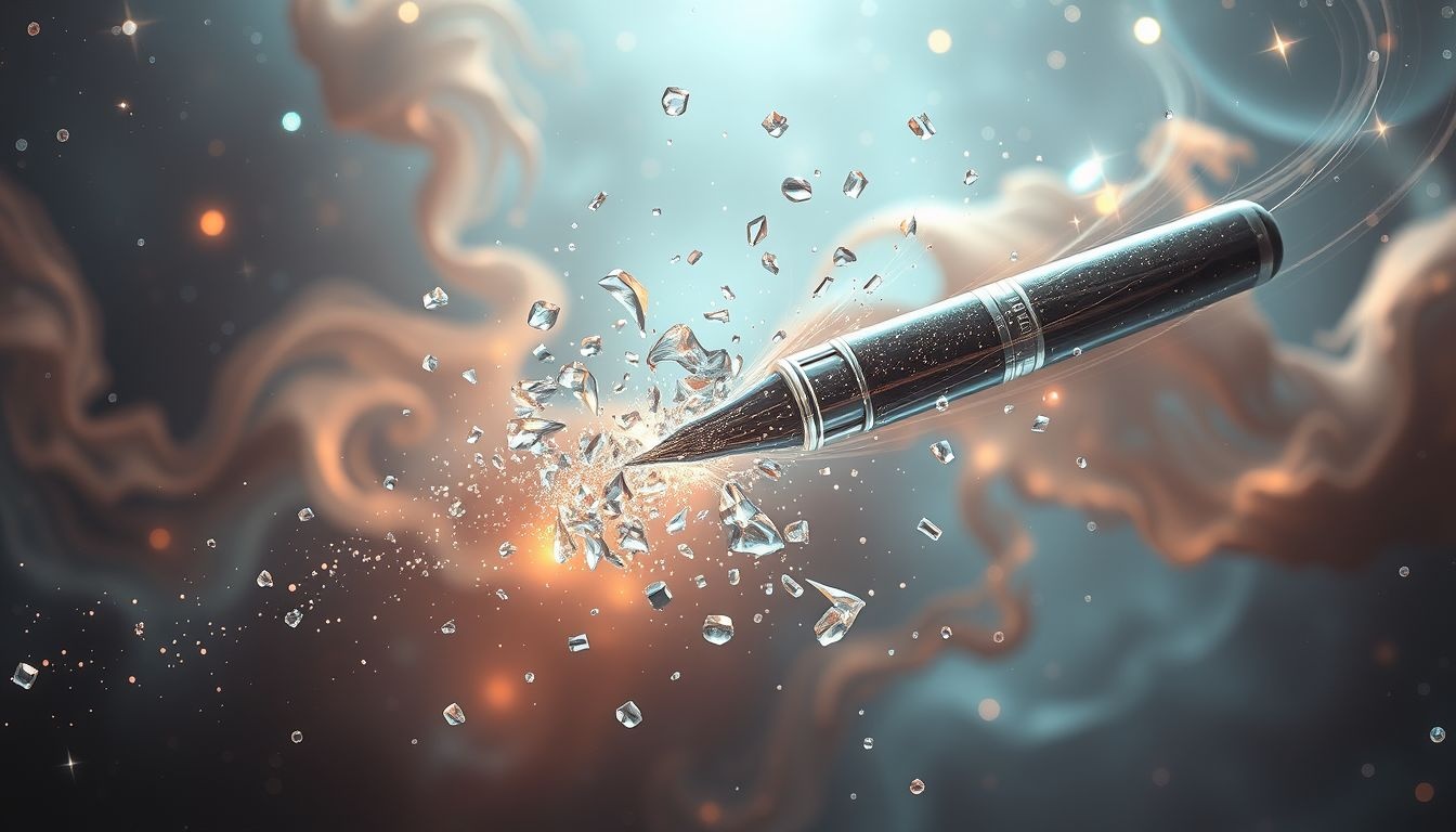 Het breken van een vulpen symboliseert verlies van creativiteit.