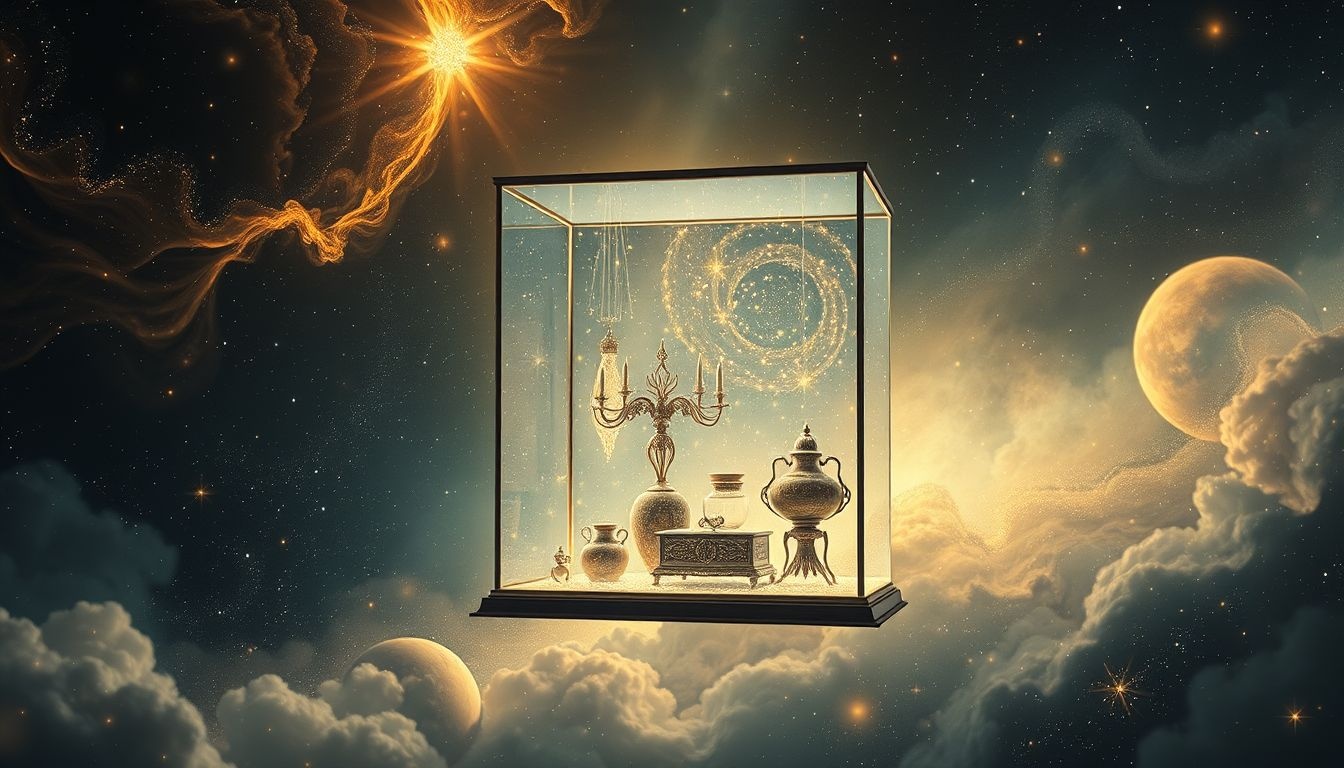 Een vitrine met antiek symboliseert waardevolle herinneringen en erfgoed.