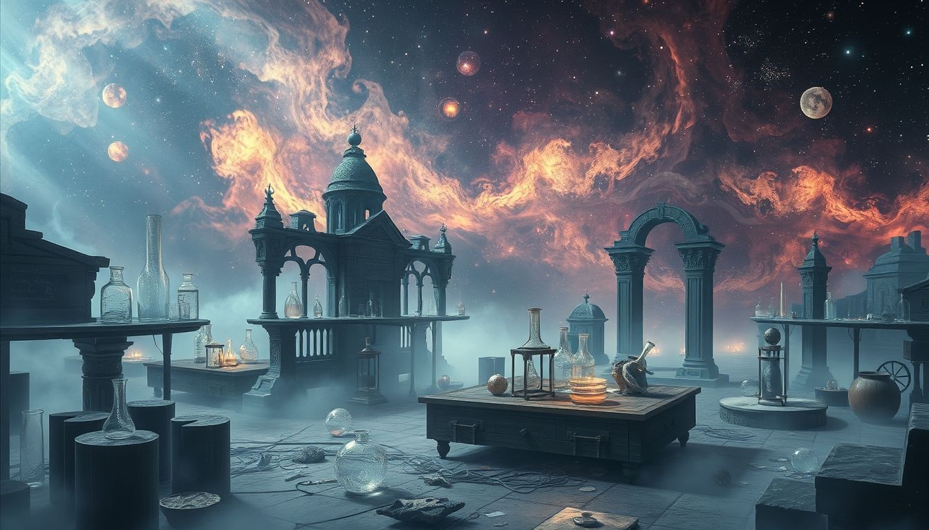 Een oud verlaten laboratorium symboliseert vergeten kennis en innerlijke geheimen.