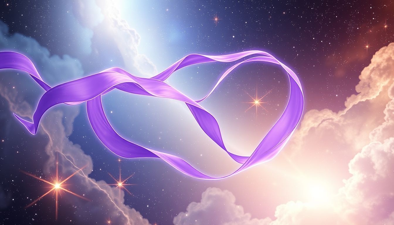 Een paars lint symboliseert spirituele groei en innerlijke transformatie.