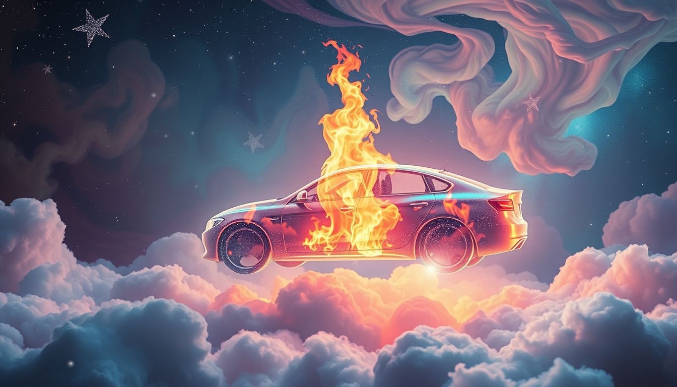 Dromen over vuur in auto symboliseren passie en transformatie onderweg.