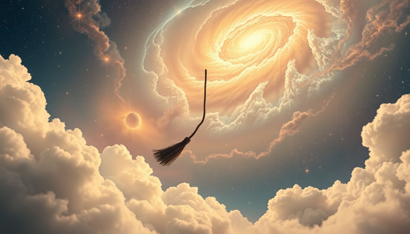 Een zwevende bezemsteel in dromen symboliseert spirituele vrijheid en loslaten.