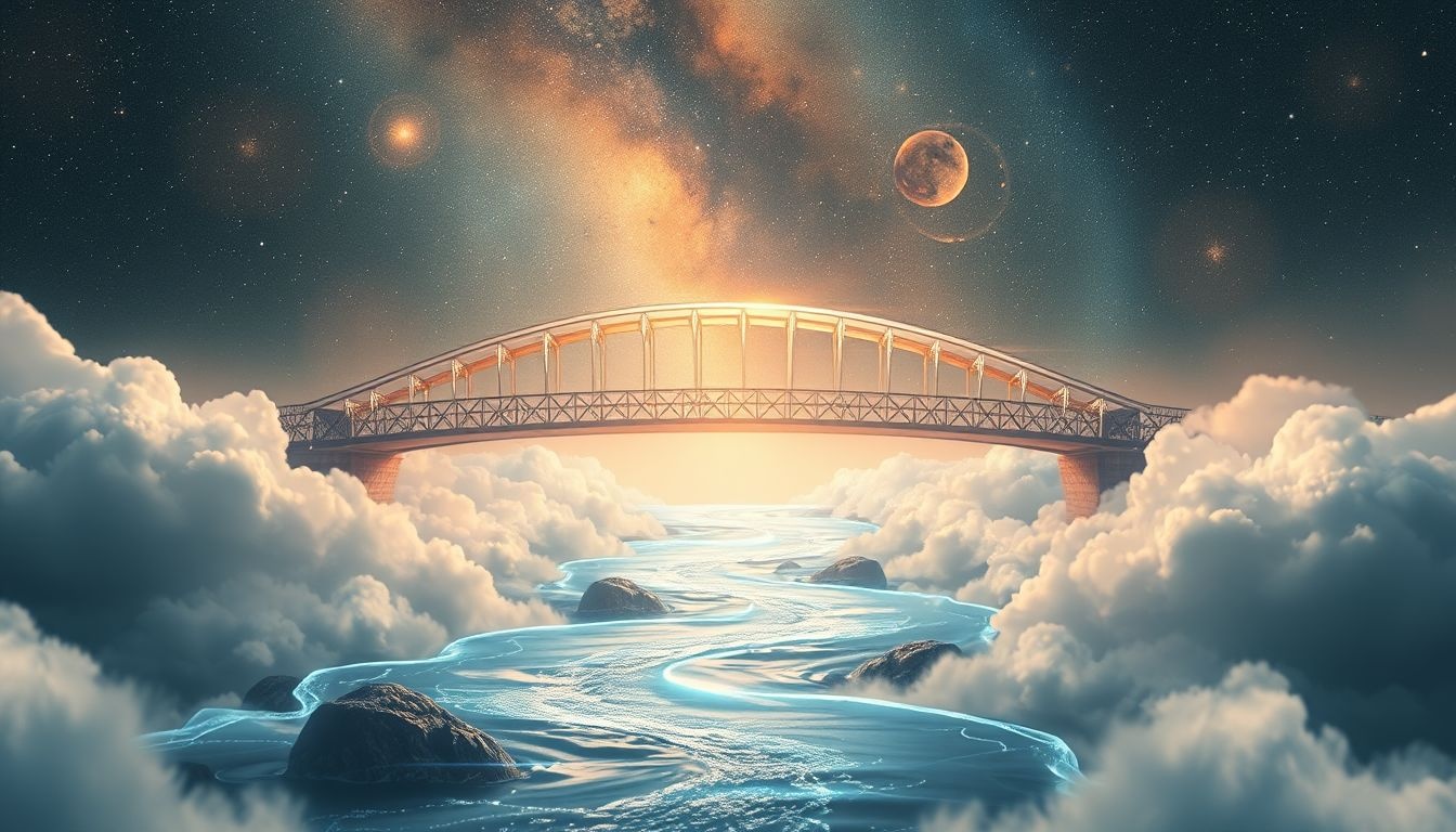 Een brug over een rivier symboliseert overgang en nieuwe kansen.