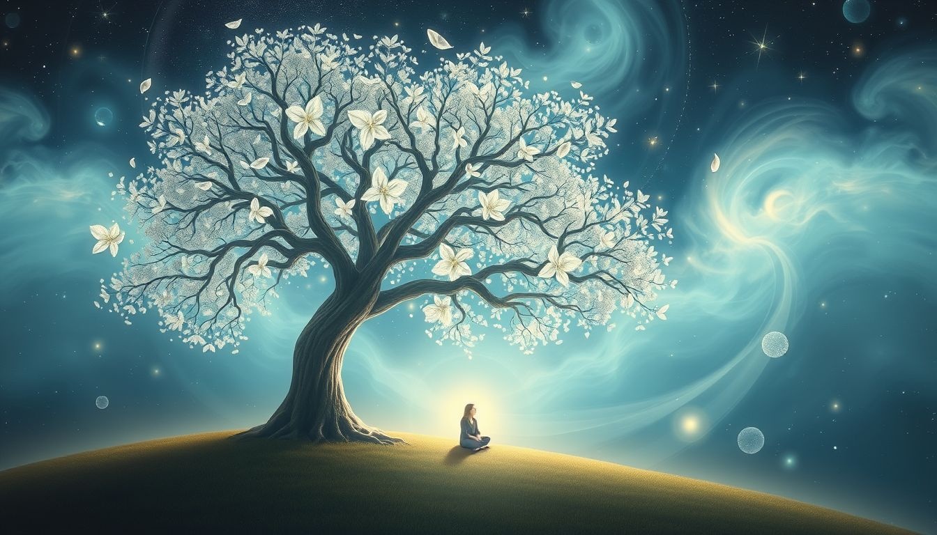 Onder een iepenboom zitten symboliseert rust en innerlijke reflectie.
