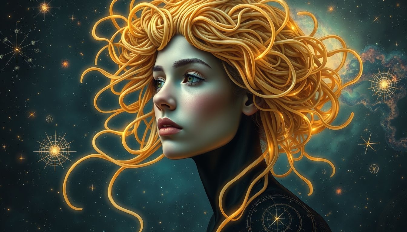 Spaghetti als haar symboliseert creatieve zelfexpressie en persoonlijke identiteit.