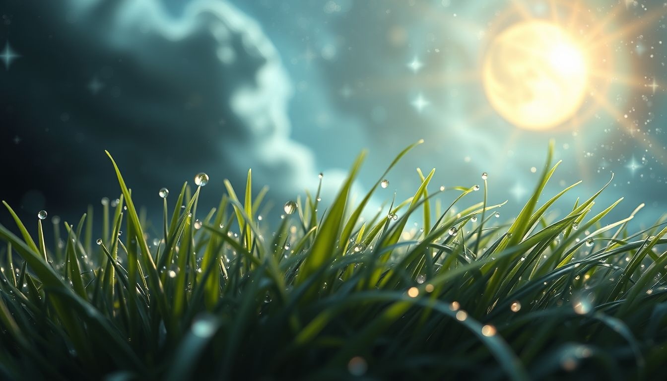 Dauw in ochtendzon symboliseert nieuwe kansen en frisse beginnen.