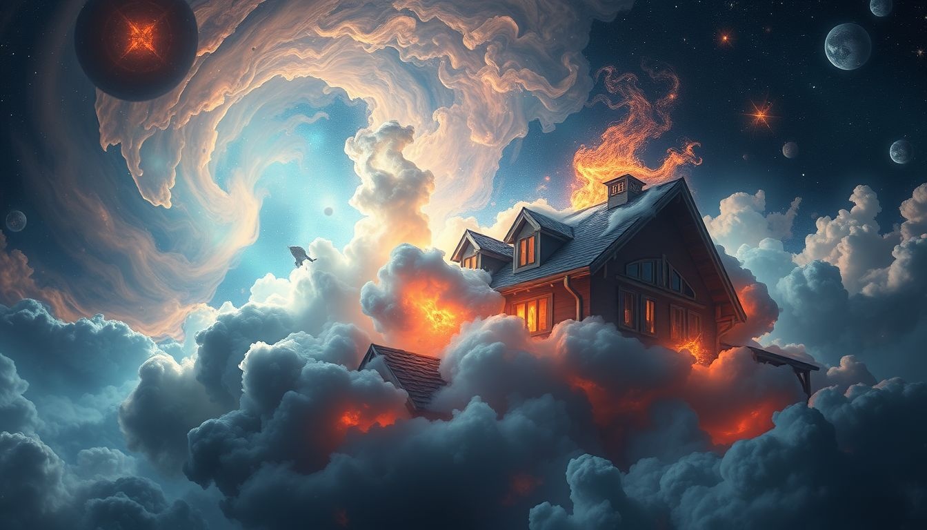 Een brandend huis symboliseert vaak diepe emotionele transformatie.