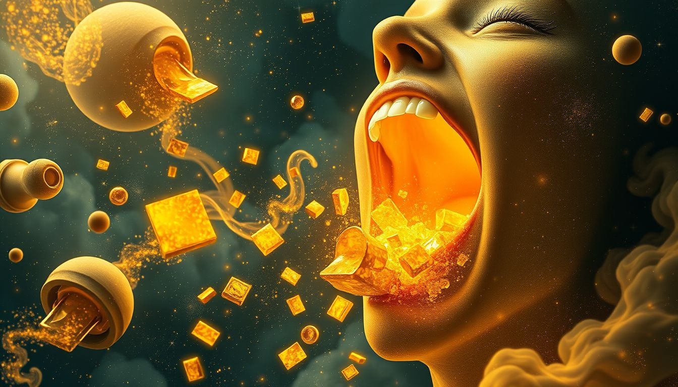 Dromen over het eten van goud symboliseert innerlijke rijkdom en waarde.
