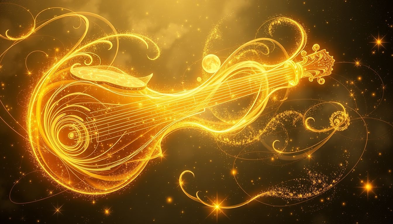 Het plukken van gouden snaren symboliseert waardevolle creativiteit en succes.