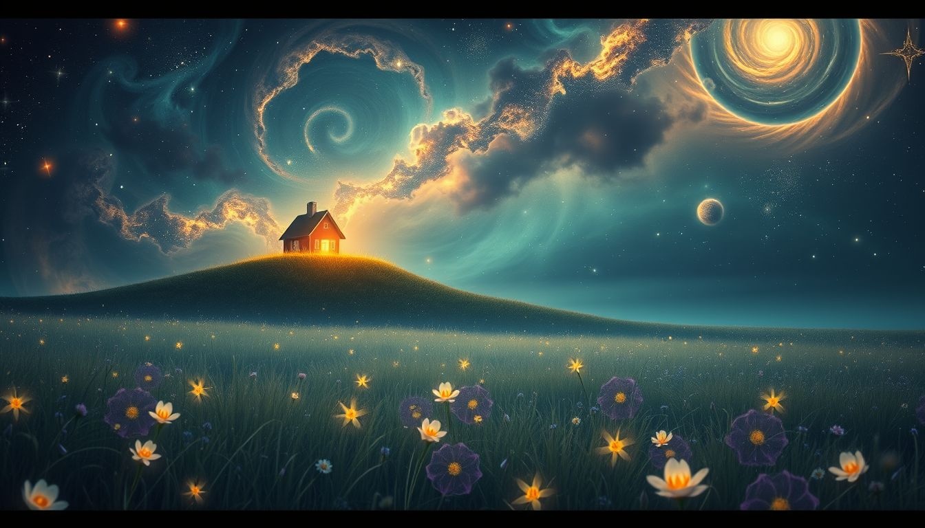 Een huis aan de weiderand symboliseert veiligheid en nieuwe kansen.