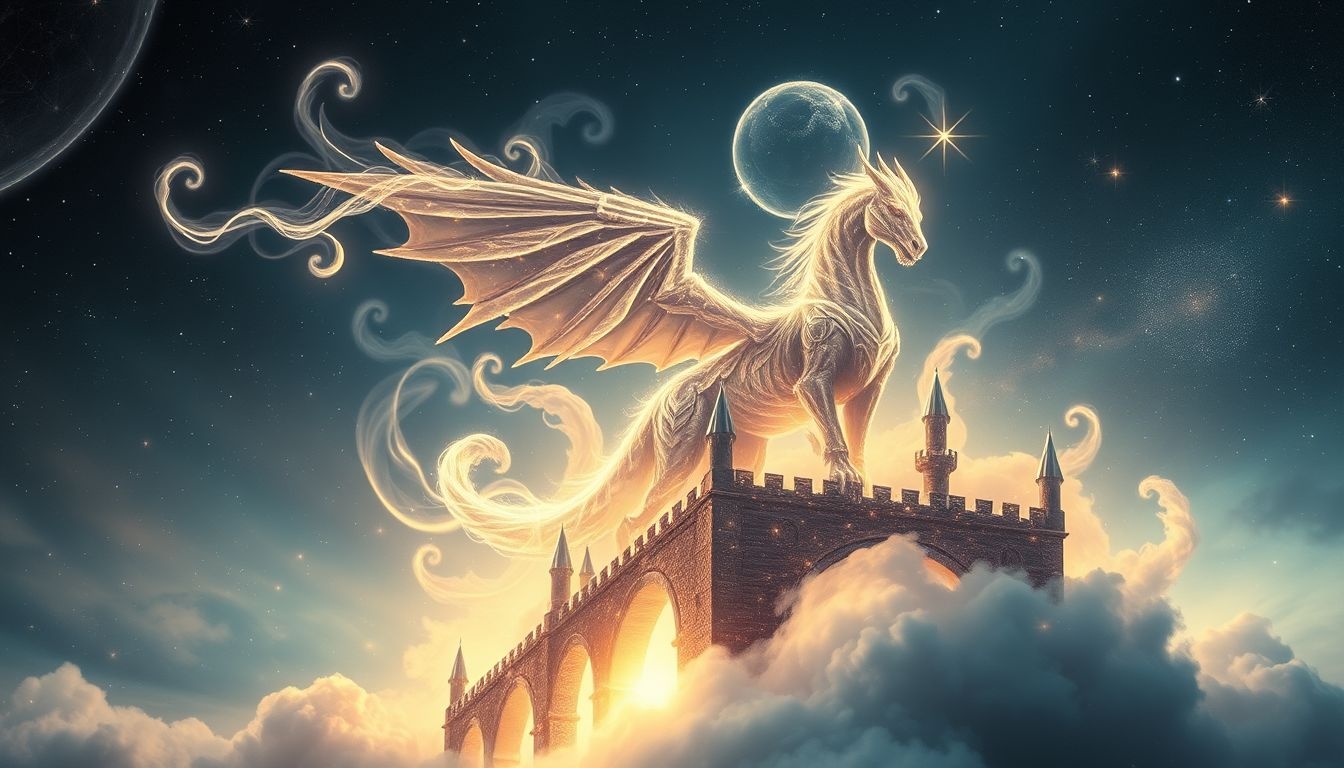 Een dragoon in een kasteel symboliseert bescherming en innerlijke kracht.