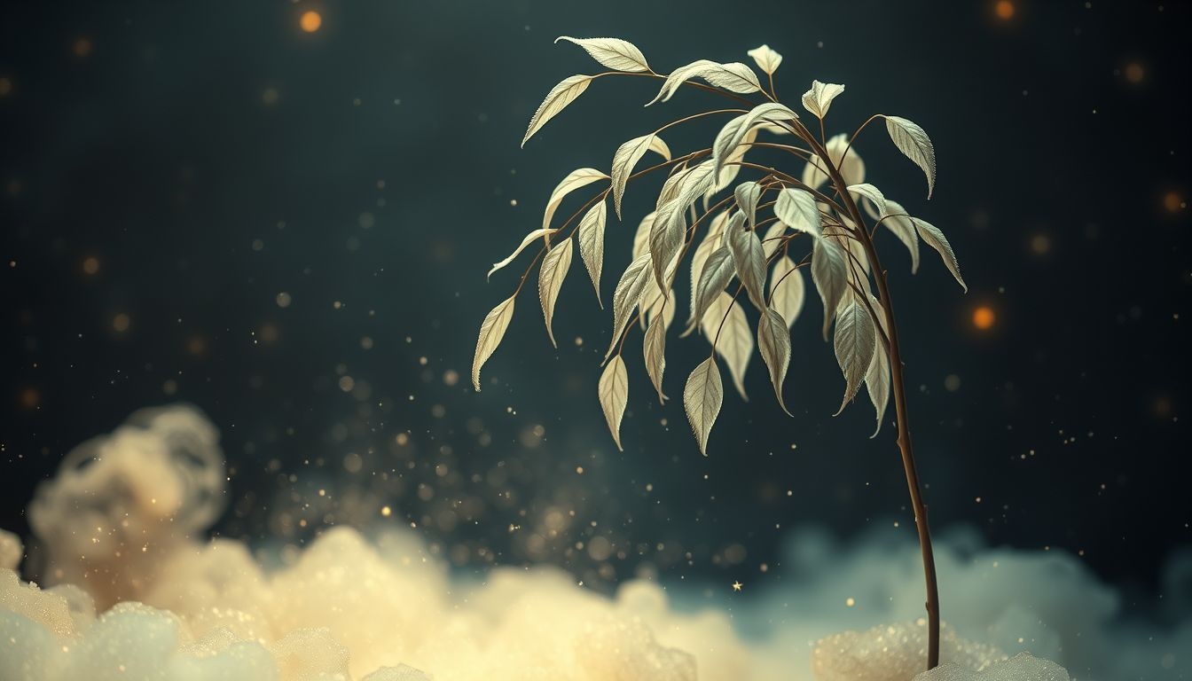 Een verwelkende zijdeplant symboliseert vaak emotioneel verval of verlies.