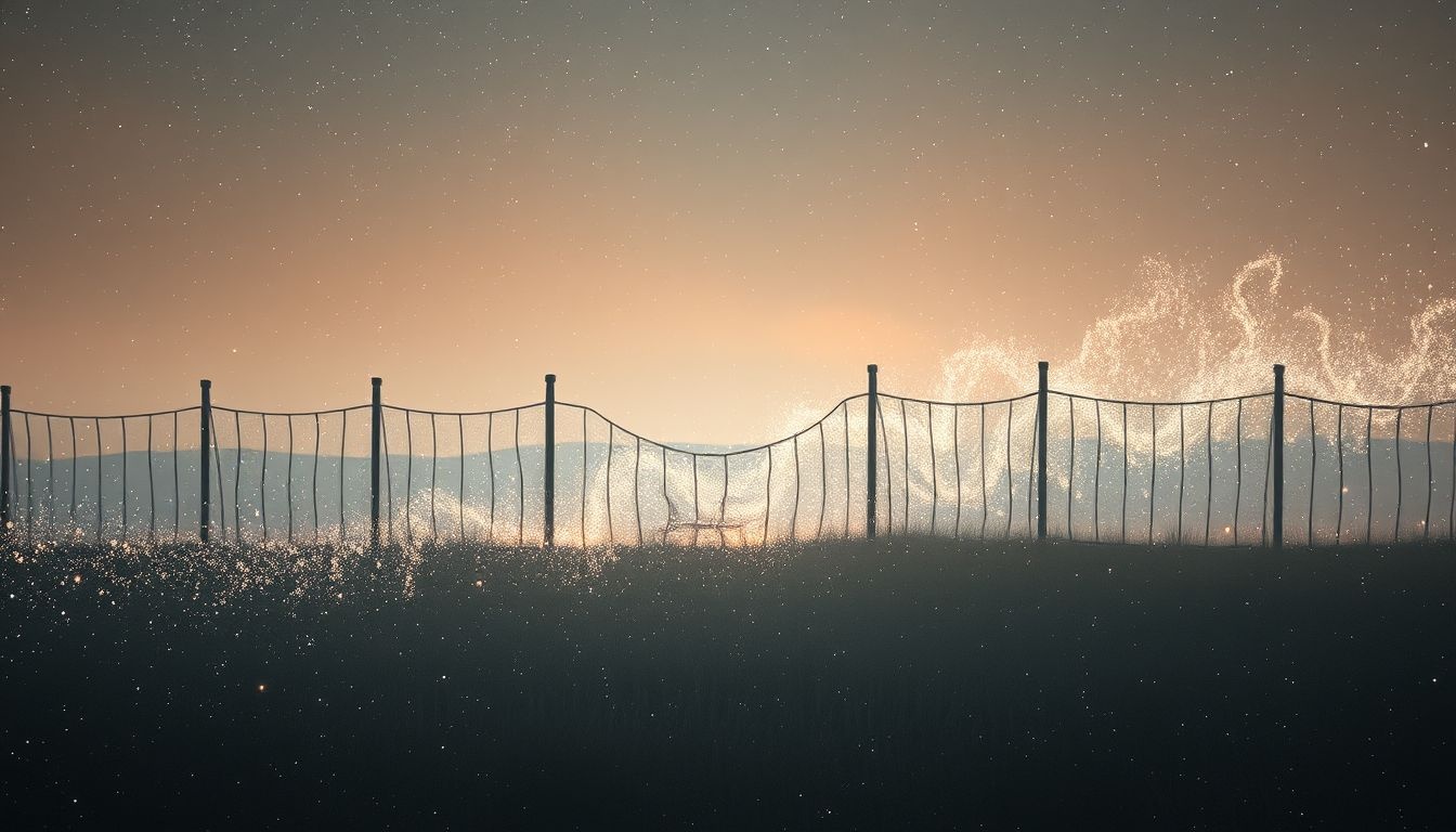 Een verdwijnende palissade symboliseert loslaten van angsten en grenzen.