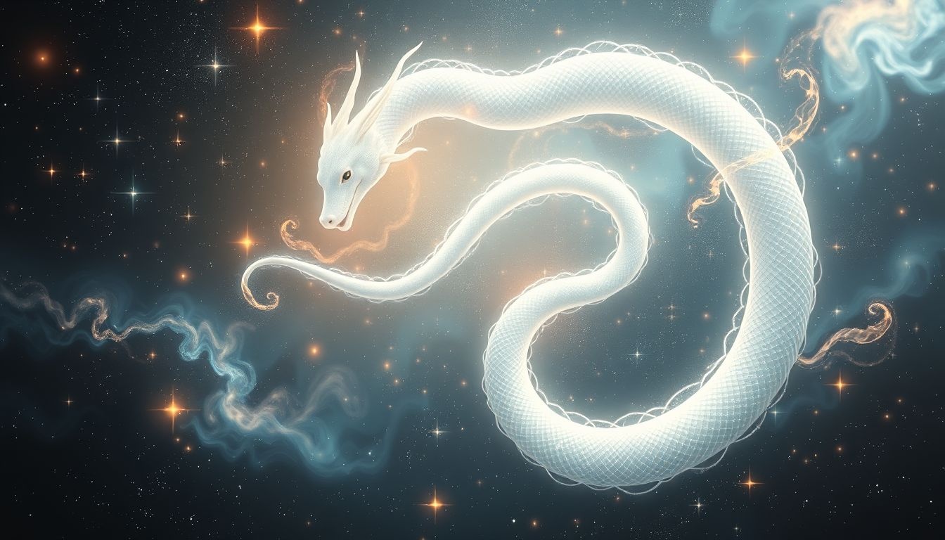 Een witte slang symboliseert vaak zuiverheid en spirituele transformatie.
