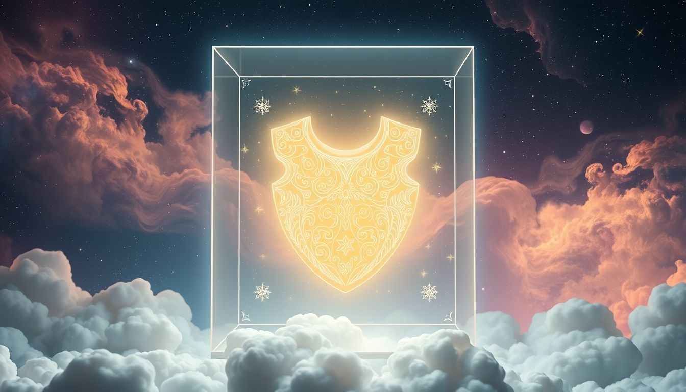 Een borstplaat in een etalage symboliseert bescherming zoeken en laten zien.