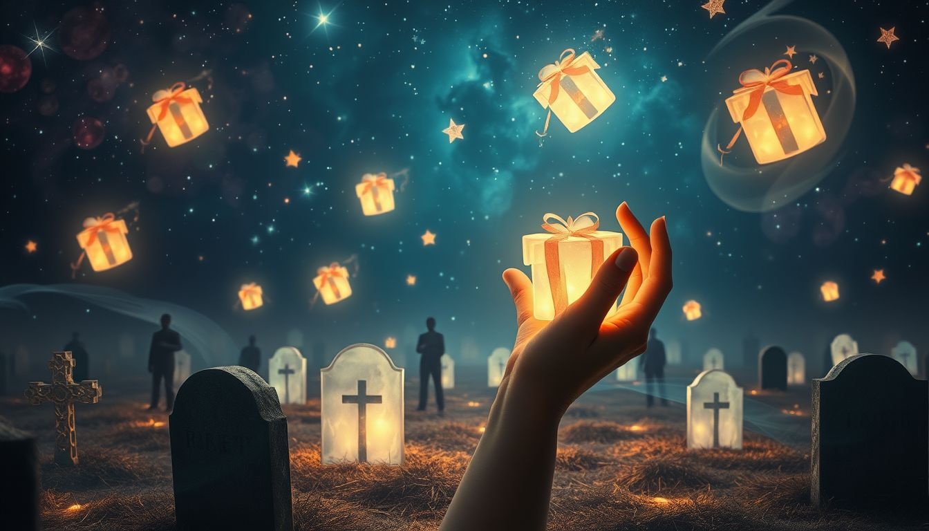 Het geven van cadeaus op een doodgraversfeest symboliseert loslaten.