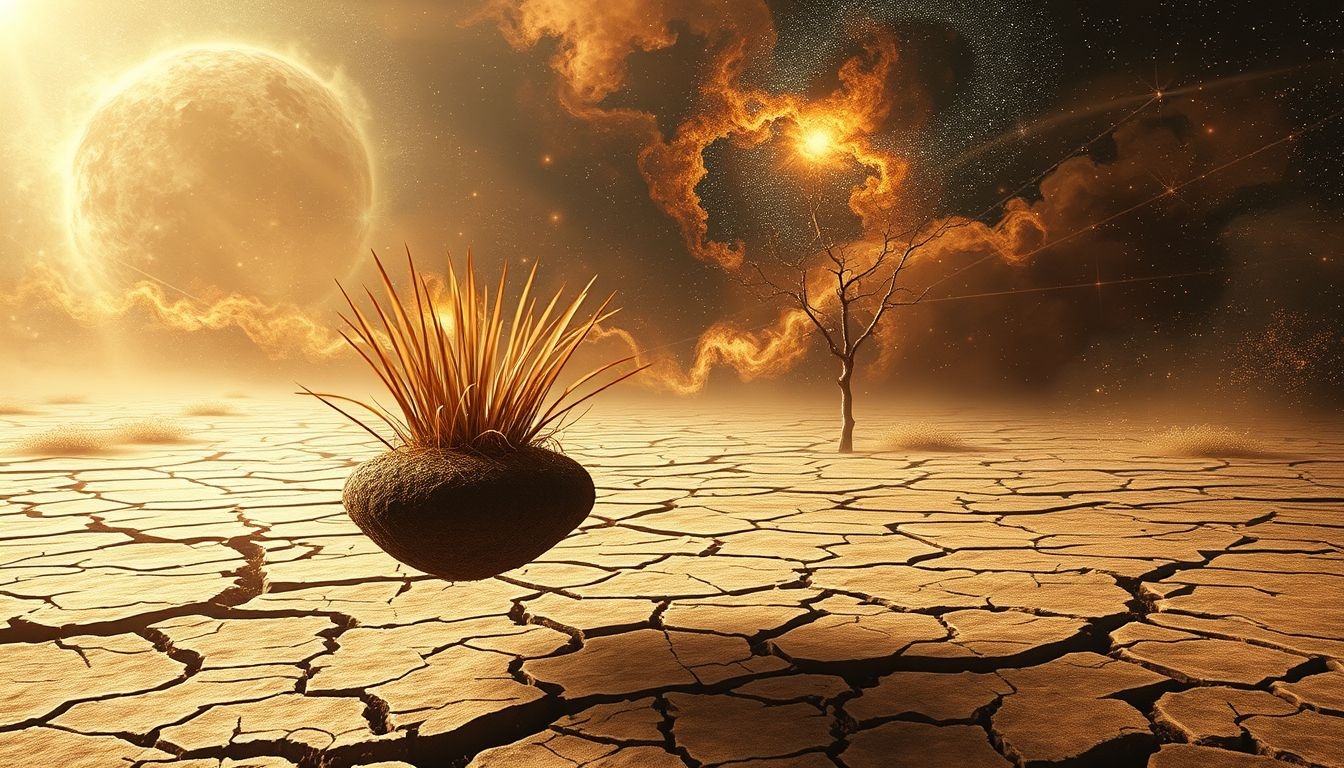 Een droge savanne droom symboliseert vaak innerlijke leegte en onzekerheid.