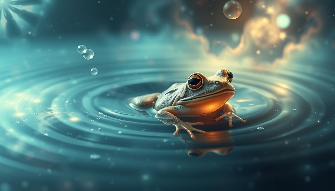 Een kikker in water symboliseert emotionele zuiverheid en transformatie.