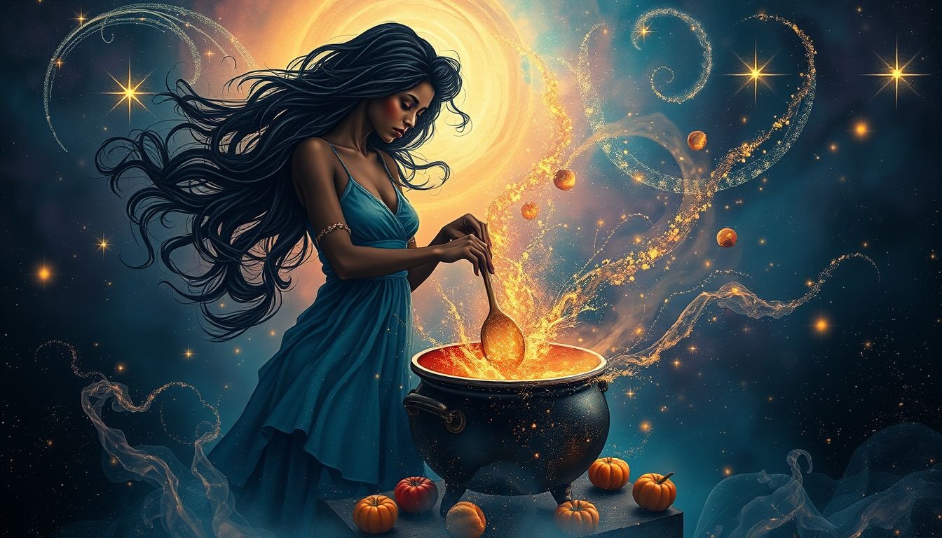 Een zwarte vrouw kookt vaak voor voorspoed en creativiteit.