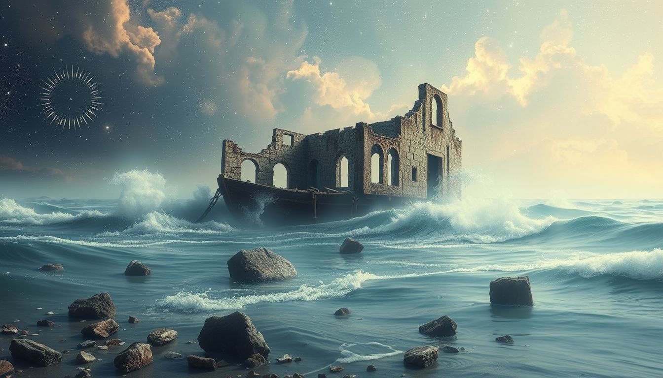 Dromen over een bouwval aan zee symboliseert emotionele kwetsbaarheid en verandering.