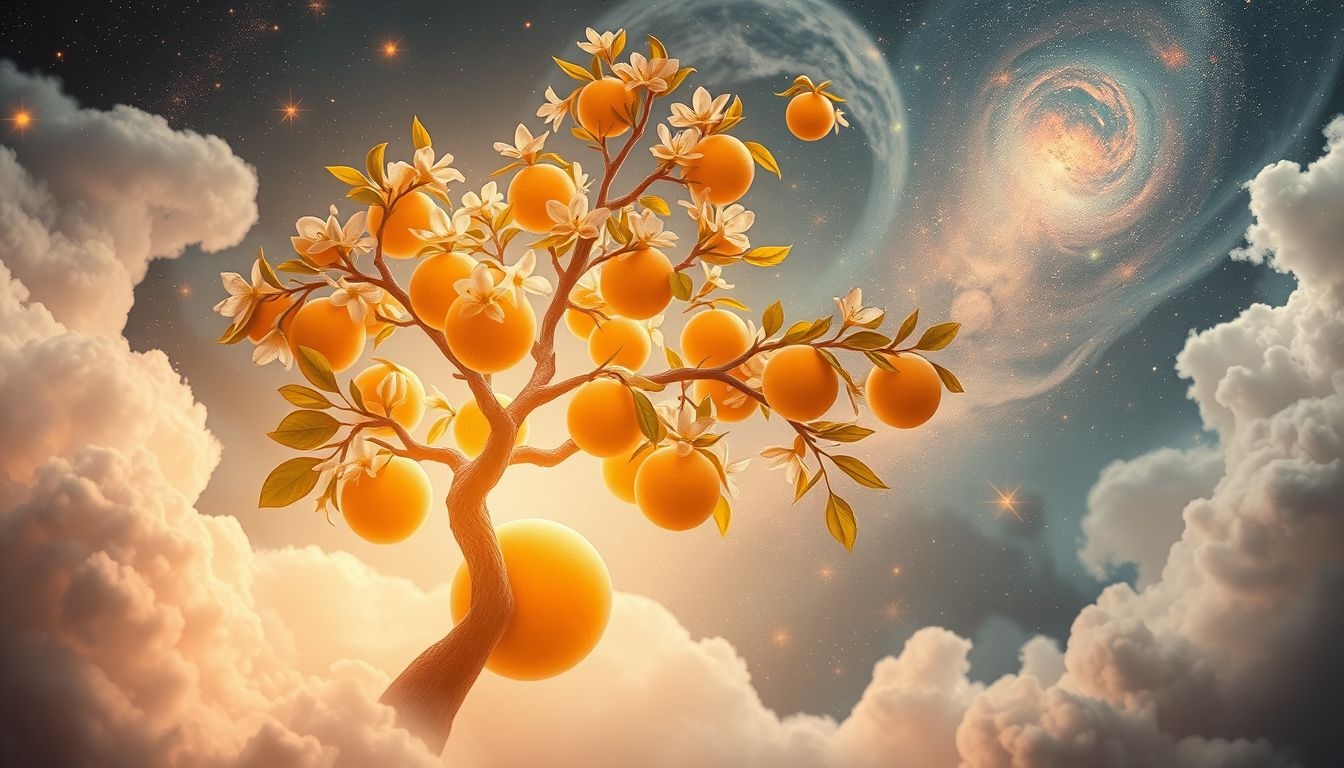 Een oranjeboom in de lente symboliseert nieuwe hoop en groei.