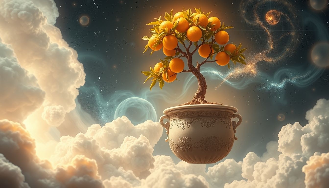 Een oranjeboom in een pot symboliseert groei en bescherming.