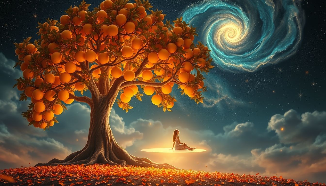 Onder een oranjeboom zitten symboliseert innerlijke rust en hoop.