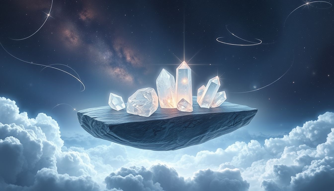 Dromen over kristallen op leisteen symboliseren spirituele helderheid en groei.