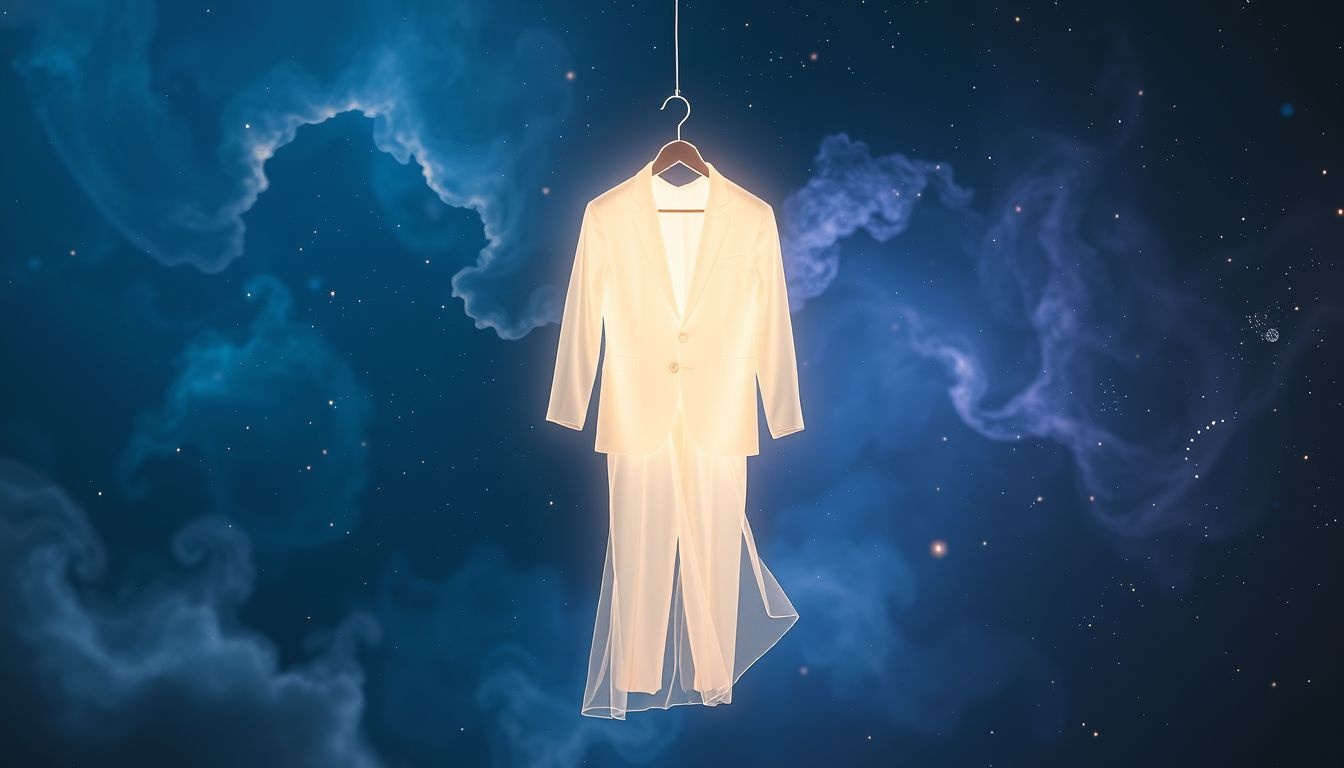 Een pak aan een hanger symboliseert ongebruikte mogelijkheden en groei.