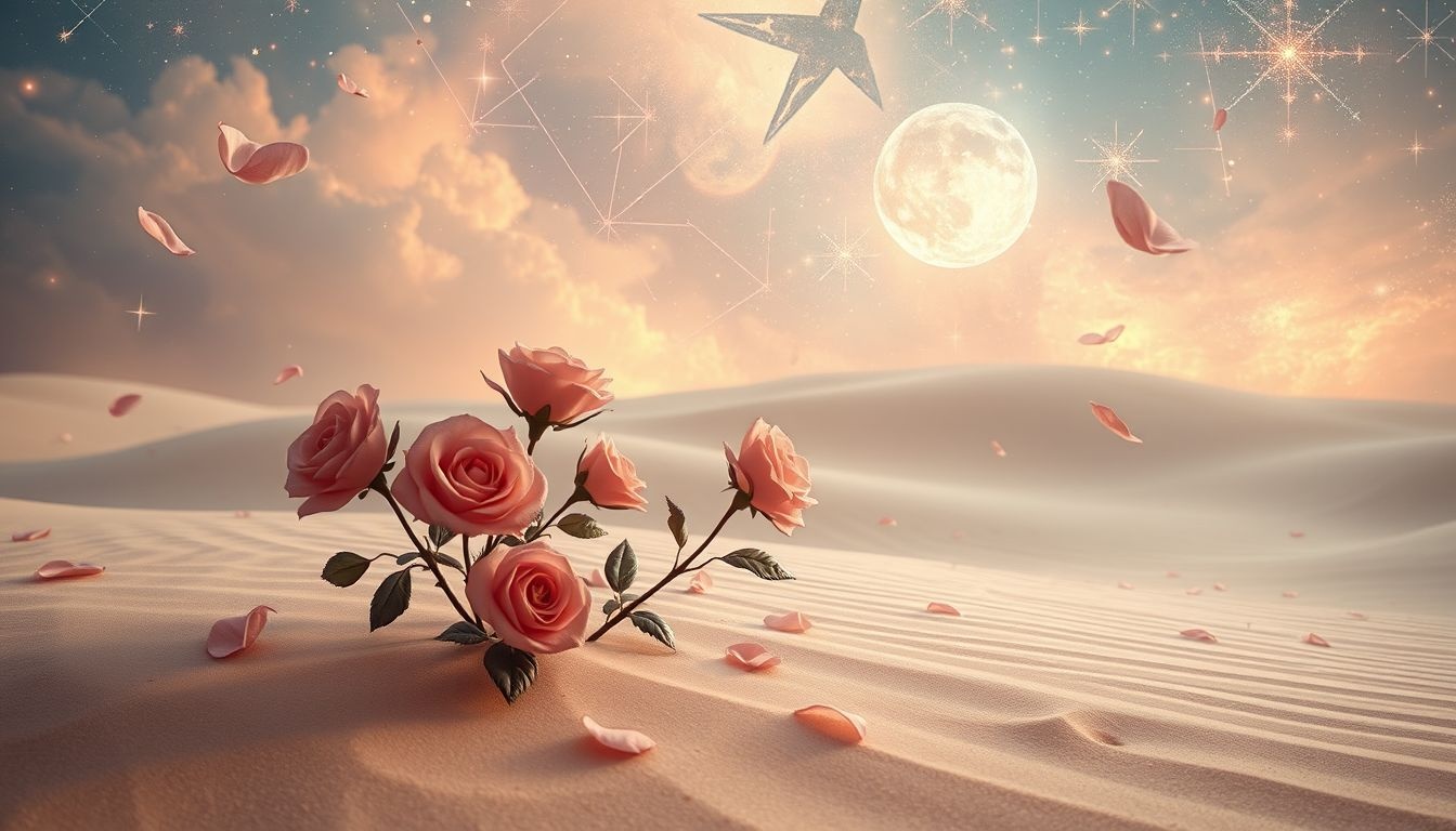 Dromen over rozen in een woestijn symboliseren hoop en innerlijke kracht.