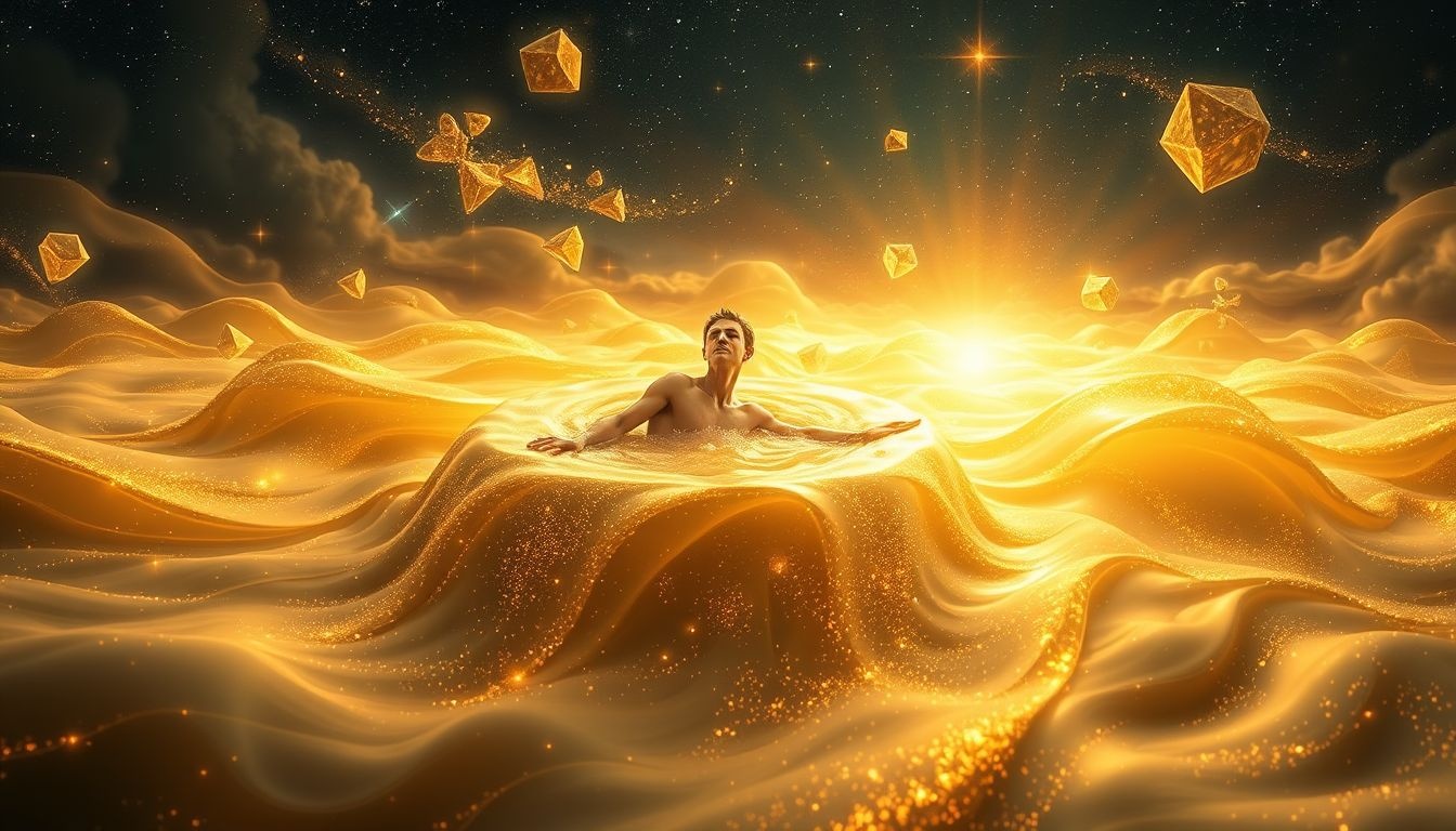 Baden in goud symboliseert overvloed en financieel succes in dromen.