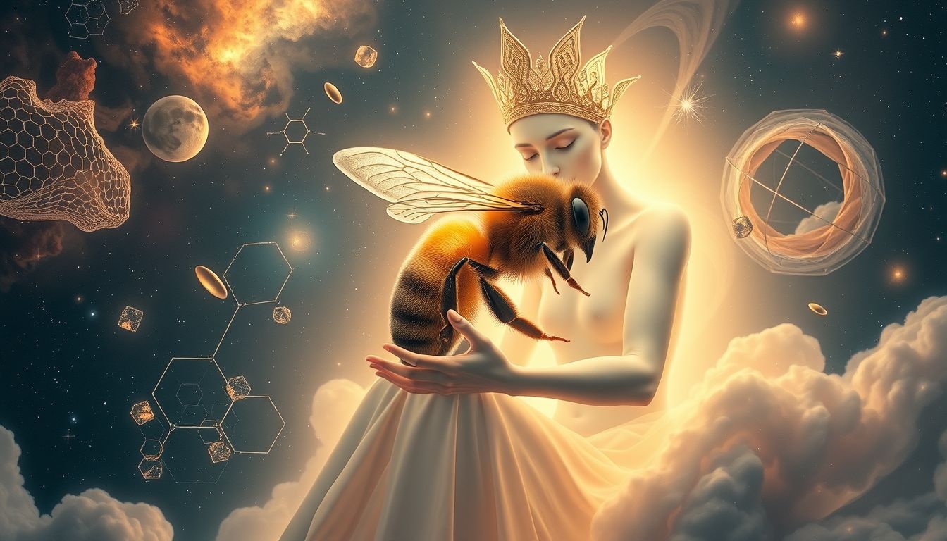 Een bijenkoningin bewaken symboliseert bescherming van waardevolle verantwoordelijkheden.