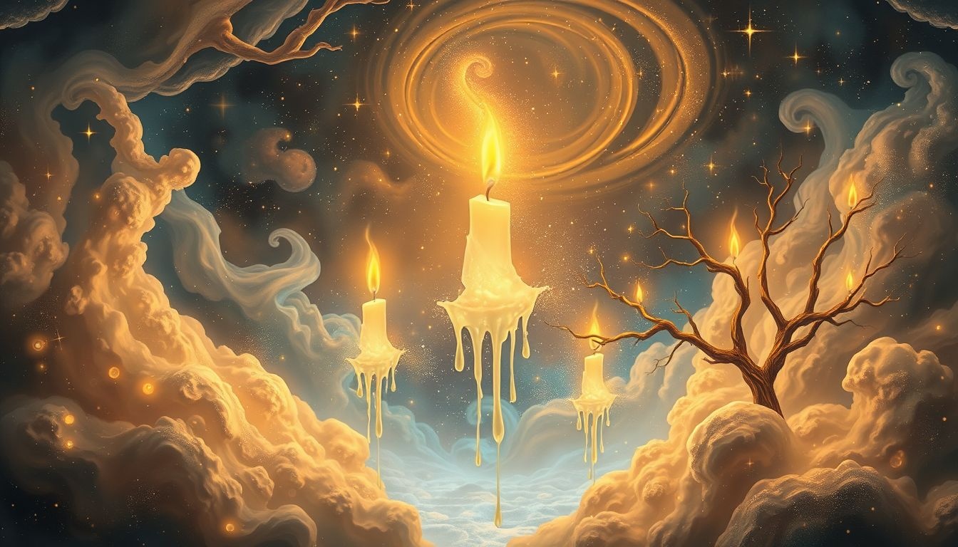 Smeltende kerstboomkaarsen symboliseren vergankelijkheid en verlies van hoop.
