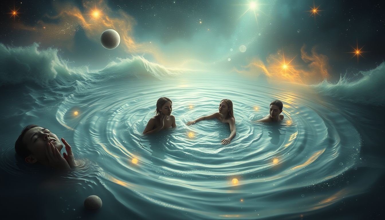 Gillen in water symboliseert onderdrukte emoties die naar boven komen.