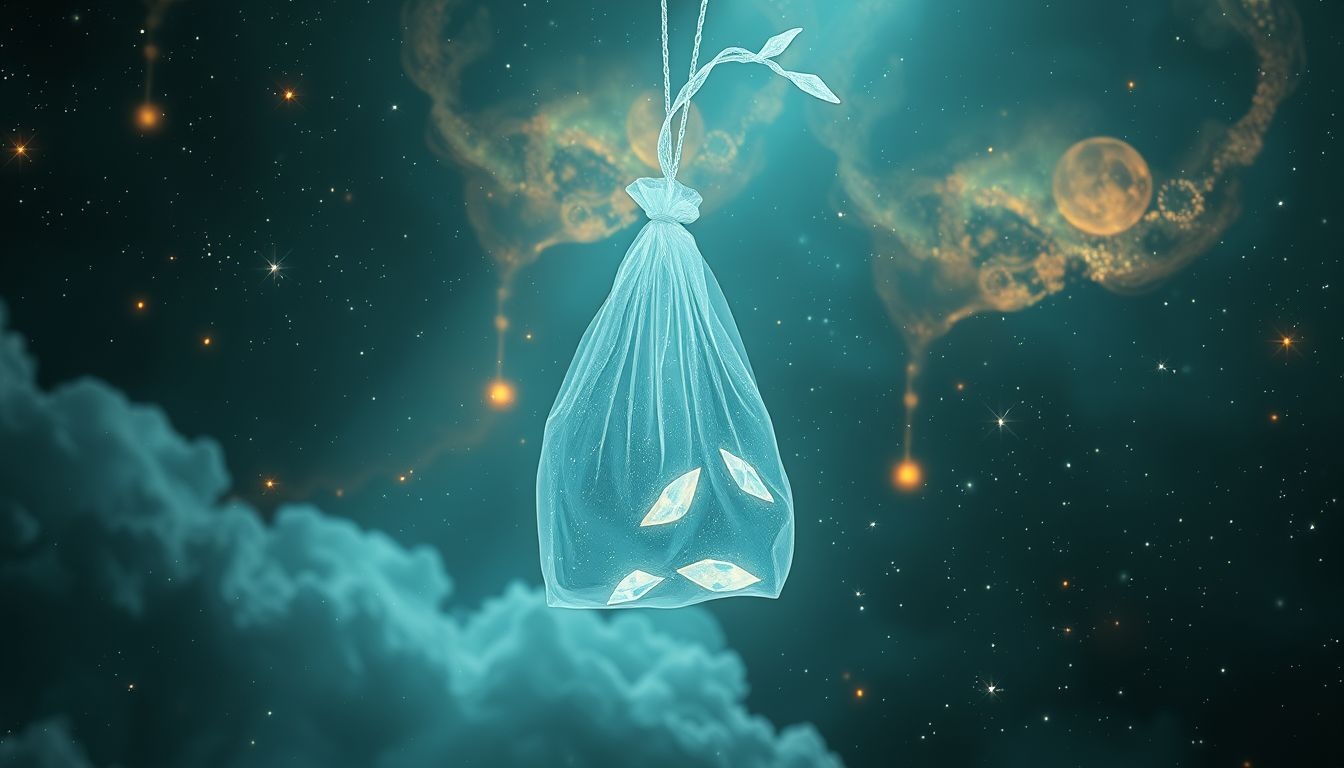 Een gevonden tas met persoonlijke spullen symboliseert zelfontdekking en inzicht.