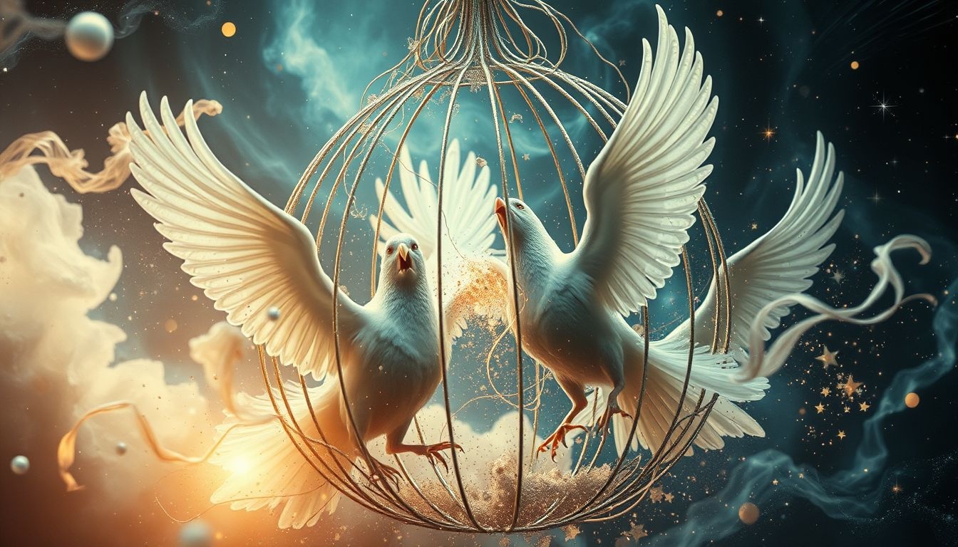 Een krijsende vogelvolière weerspiegelt innerlijke conflicten en spanningen.