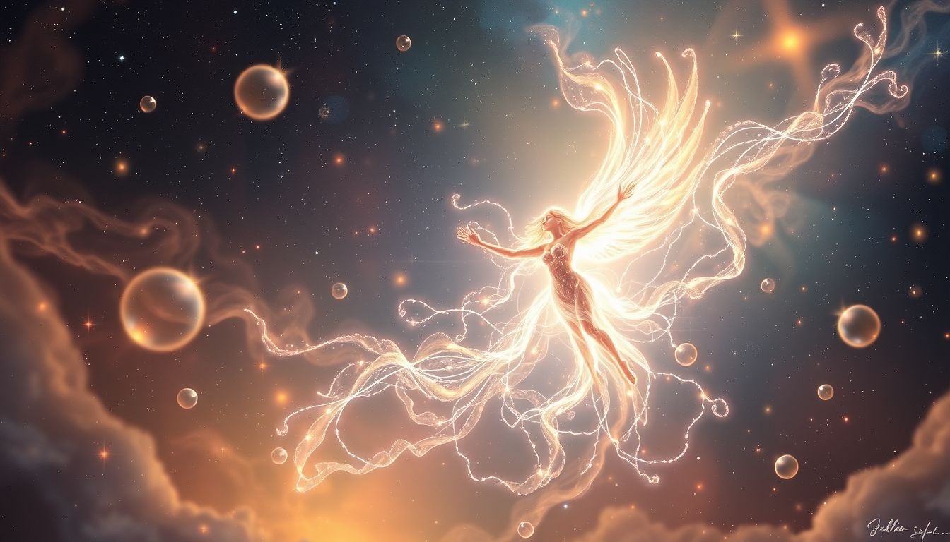 Eos met vleugels van licht symboliseert hoop en nieuwe beginnen.