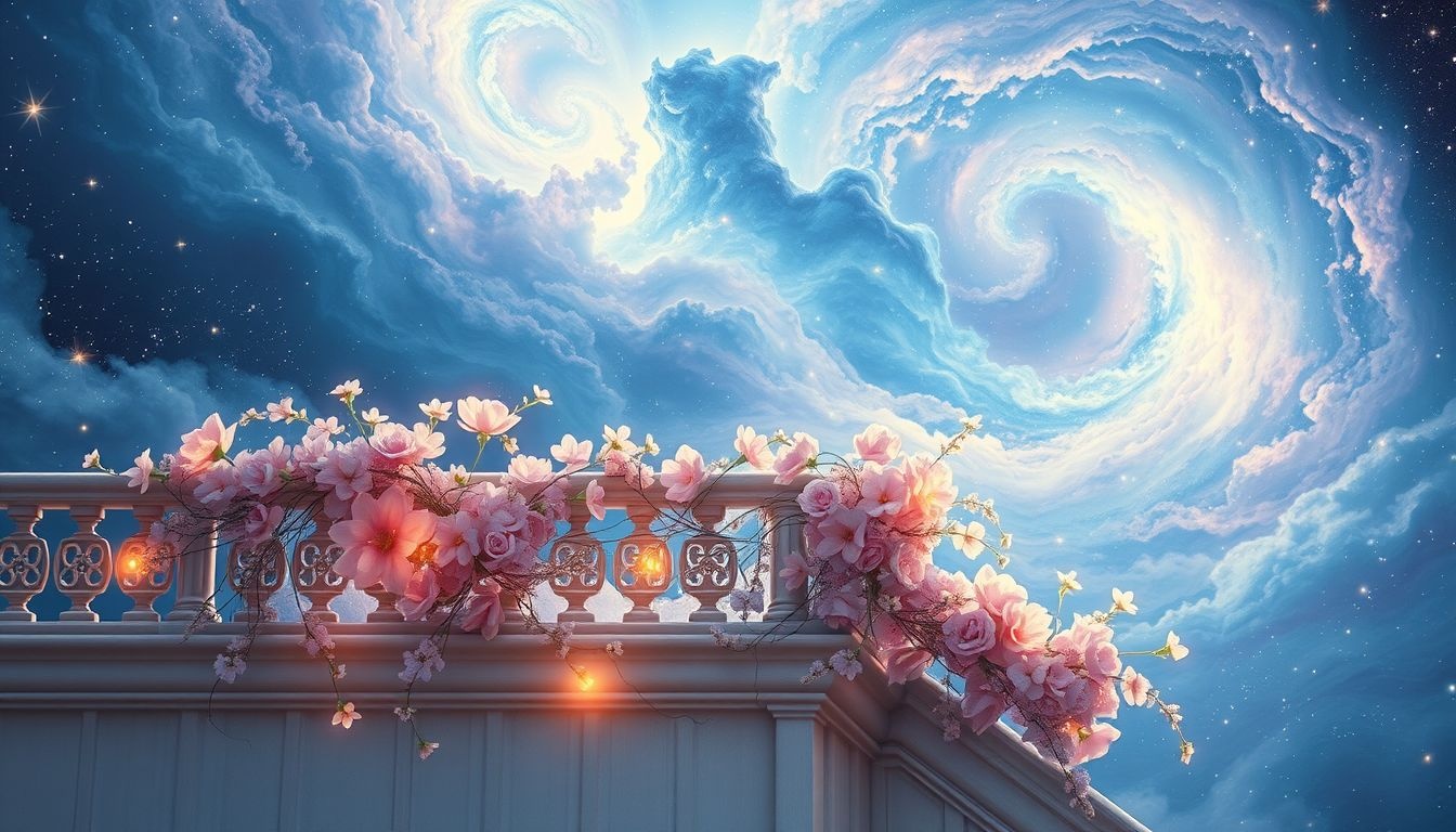 Een bloemrijke balustrade symboliseert groei en emotionele bescherming in dromen.