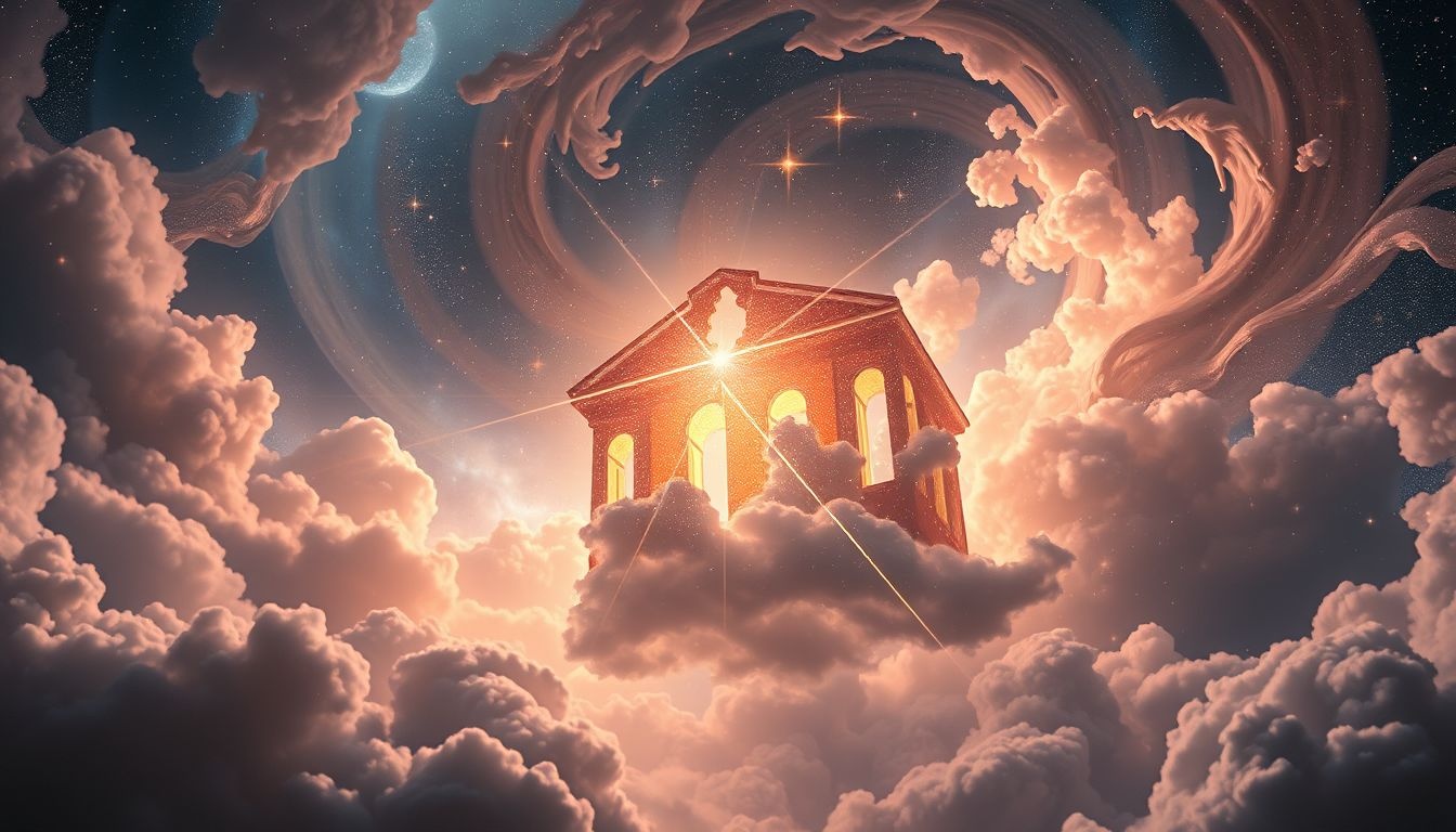 Een gevel in een droomlandschap symboliseert nieuwe levensmogelijkheden.